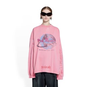 Men's Balenciaga Balenciaga Music Martini Merch Long Sleeve T Shirts Pink | 3176RKIWF