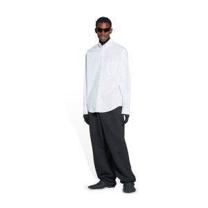 Men's Balenciaga Bb Corp Large Fit Shirts White | 2954QIFOZ