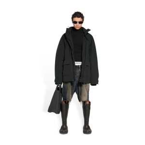 Men's Balenciaga Bb Icon Kick Parka Jackets Black | 0671CFQBA