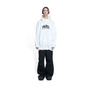 Men's Balenciaga Cities Paris Wide Fit Hoodie White | 6038WRXKQ