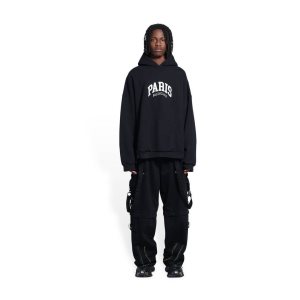 Men's Balenciaga Cities Paris Wide Fit Hoodie Black | 6904ZPYEM