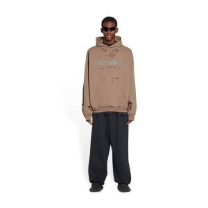 Men's Balenciaga Destroyed Hoodie Beige | 3826SJNKA