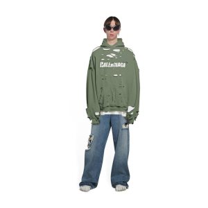 Men's Balenciaga Destroyed Hoodie Green | 8097IRLNA