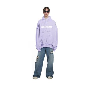 Men's Balenciaga Destroyed Hoodie Purple | 4271FKTBP