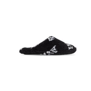 Men's Balenciaga Furry Closed Allover Logo Sandals Black | 8579HSKWR