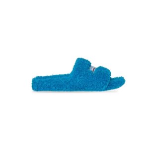 Men's Balenciaga Furry Slide Sandals Blue | 6194MPATF