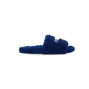 Men's Balenciaga Furry Slide Sandals Blue / White / Red | 9871SCAJM