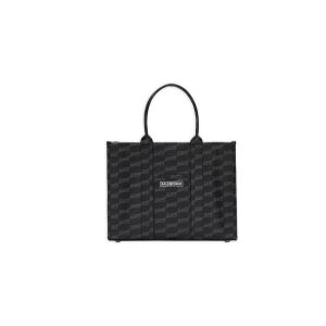 Men's Balenciaga Hardware Medium Bb Monogram Coated Canvas Tote Bags Black | 5482ERLUJ