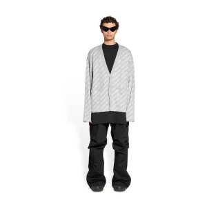 Men's Balenciaga Mini Allover Logo Cardigan Knitwear Grey | 5016UJKRO