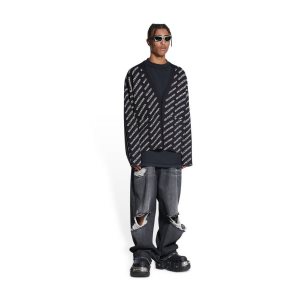 Men's Balenciaga Mini Allover Logo Cardigan Knitwear Black | 7961YMQDU