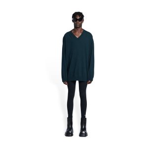 Men's Balenciaga Oversize V-neck Knitwear Green | 6140WFDKJ