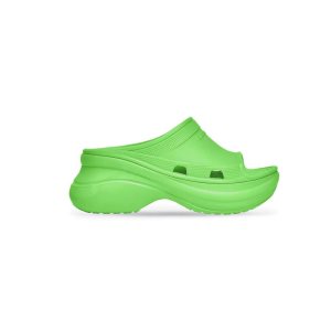 Men's Balenciaga Pool Crocs Slide Sandals Green | 7923ITXNQ