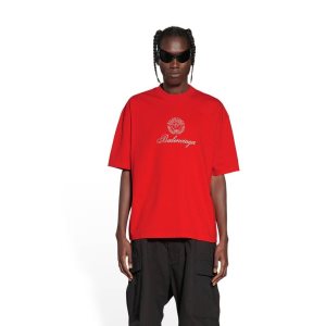 Men's Balenciaga Qixi Crest Medium Fit T Shirts Red | 8741DKTBU