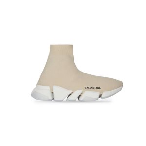 Men's Balenciaga Speed 2.0 Clear Sole Recycled Knit Sneakers Beige | 2690QNHPJ