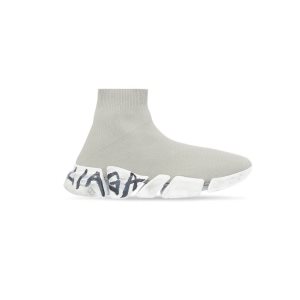 Men's Balenciaga Speed 2.0 Graffiti Recycled Knit Sneakers Grey | 7905GFTNC