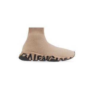 Men's Balenciaga Speed Recycled Knit Graffiti Sneakers Beige | 0187IDBZG