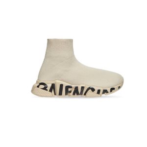 Men's Balenciaga Speed Recycled Knit Graffiti Sneakers Beige | 6458ZGRHY