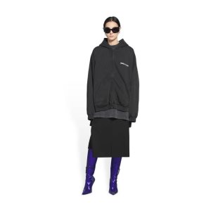 Men's Balenciaga Turn Wide Fit Zip-up Hoodie Black | 6017LJBDA