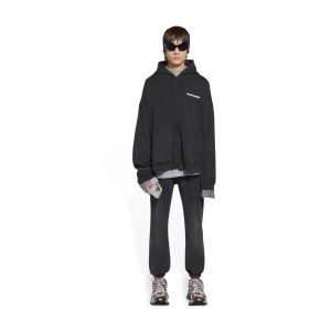 Men's Balenciaga Turn Wide Fit Zip-up Hoodie Black | 9176EYONT