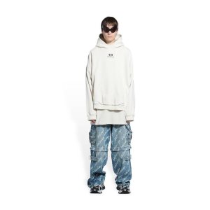 Men's Balenciaga Unity Wide Fit Hoodie White | 9387KMCLU