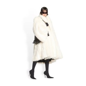 Women's Balenciaga A-line Coat Jackets White | 4092NAFOE