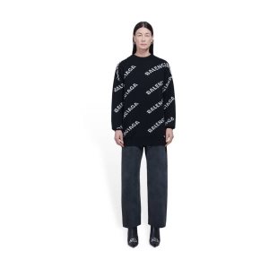 Women's Balenciaga Allover Logo Sweater Knitwear Black | 7236QWHGZ