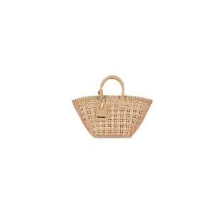 Women's Balenciaga Bistro Xs Basket With Strap Tote Bags Beige | 4168JKXBY