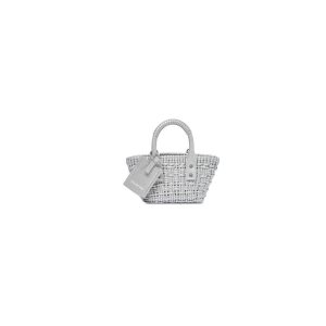 Women's Balenciaga Bistro Xxs Basket Strap Glitter Material Mini Bag Silver | 5967FYCJX