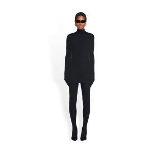 Women's Balenciaga Boat Collar Double Layer Tops Black | 3790PKOSX