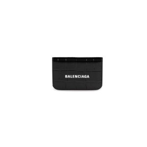 Women's Balenciaga Cash Mini Crocodile Embossed Wallets Black / White | 4271YLJHM