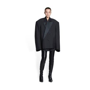 Women's Balenciaga Cropped Tuxedo Blazer Jackets Black | 7690WLOFT