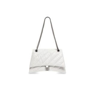 Women's Balenciaga Crush Medium Chain Quilted Shoulder Bags White | 6254QULPY