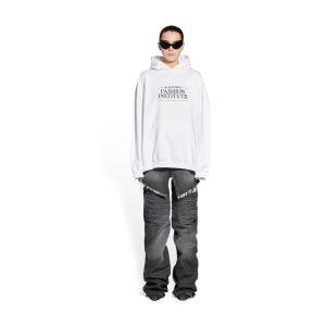 Women's Balenciaga Fashion Institute Large Fit Hoodie White | 8423DQHLM