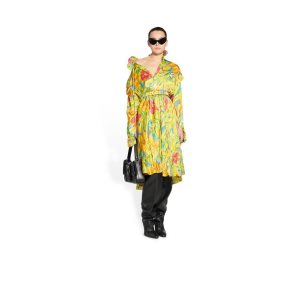 Women's Balenciaga Floral Off Shoulder Dress Skirts Yellow | 4712YCBDR