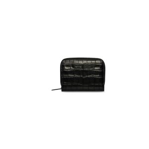 Women's Balenciaga Gossip Bifold Compact Crocodile Embossed Wallets Black | 5739MKBCF