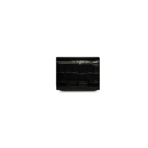 Women's Balenciaga Gossip Zipped Mini Crocodile Embossed Wallets Black | 1629NRLXU