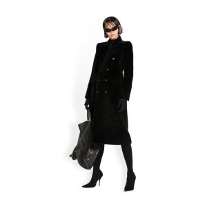 Women's Balenciaga Hourglass Coat Jackets Black | 1746USJFN