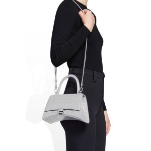 Women's Balenciaga Hourglass Small Crocodile Embossed Handbag Grey | 9086MHGVS