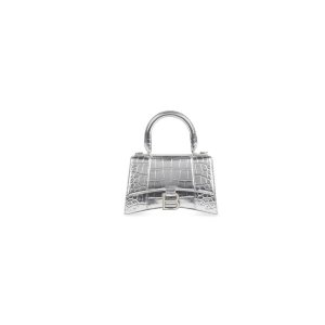 Women's Balenciaga Hourglass Xs Crocodile Embossed Mini Bag Silver | 0654PBGWA