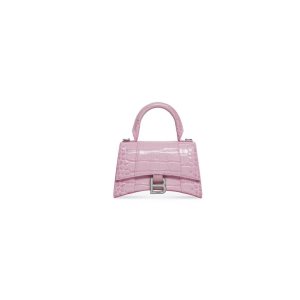 Women's Balenciaga Hourglass Xs Crocodile Embossed Mini Bag Light Pink | 5823QTVIF