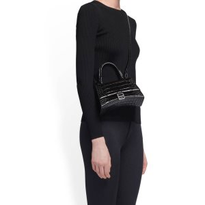 Women's Balenciaga Hourglass Xs Crocodile Embossed Mini Bag Black | 9306JHDCA