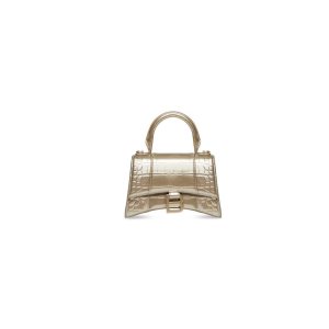 Women's Balenciaga Hourglass Xs Metallized Crocodile Embossed Handbag Gold | 2718SATZC