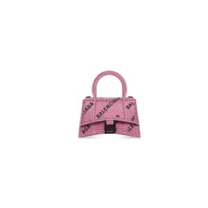 Women's Balenciaga Hourglass Xs With Chain And Allover Logo Rhinestones Handbag Pink | 2315EIHKQ