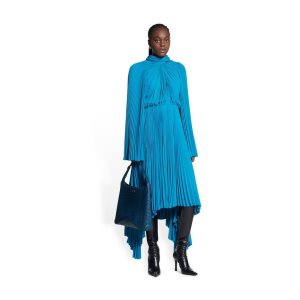 Women's Balenciaga Knotted Drape Dress Skirts Blue | 3674SMPFU