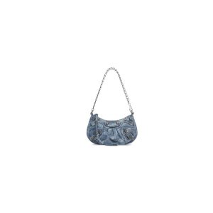 Women's Balenciaga Le Cagole Chain Bb Monogram Bleached Denim Mini Bag Blue | 7503QIDPA