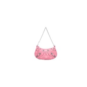 Women's Balenciaga Le Cagole Chain Crocodile Embossed Mini Bag Pink | 1897HXJUZ