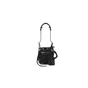 Women's Balenciaga Le Cagole Xs Bucket Bb Monogram Denim Handbag Black | 8590RUWVT