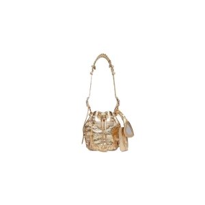 Women's Balenciaga Le Cagole Xs Bucket Metallized With Rhinestones Handbag Gold | 7196JURYP