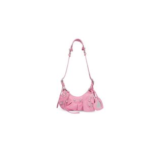 Women's Balenciaga Le Cagole Xs Denim Rhinestones Shoulder Bags Pink | 2340IPTEA