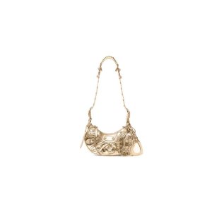 Women's Balenciaga Le Cagole Xs Metallized Rhinestones Shoulder Bags Gold | 5173UZYAS